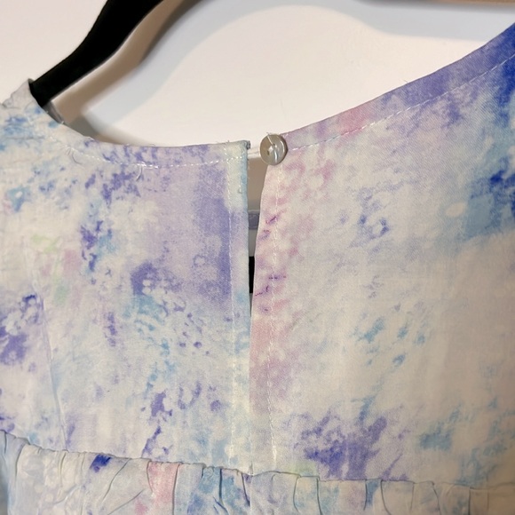 NWT DEX Pastel Mauve Blue Watercolor Sleeveless Ruffle Dress - Picture 4 of 7